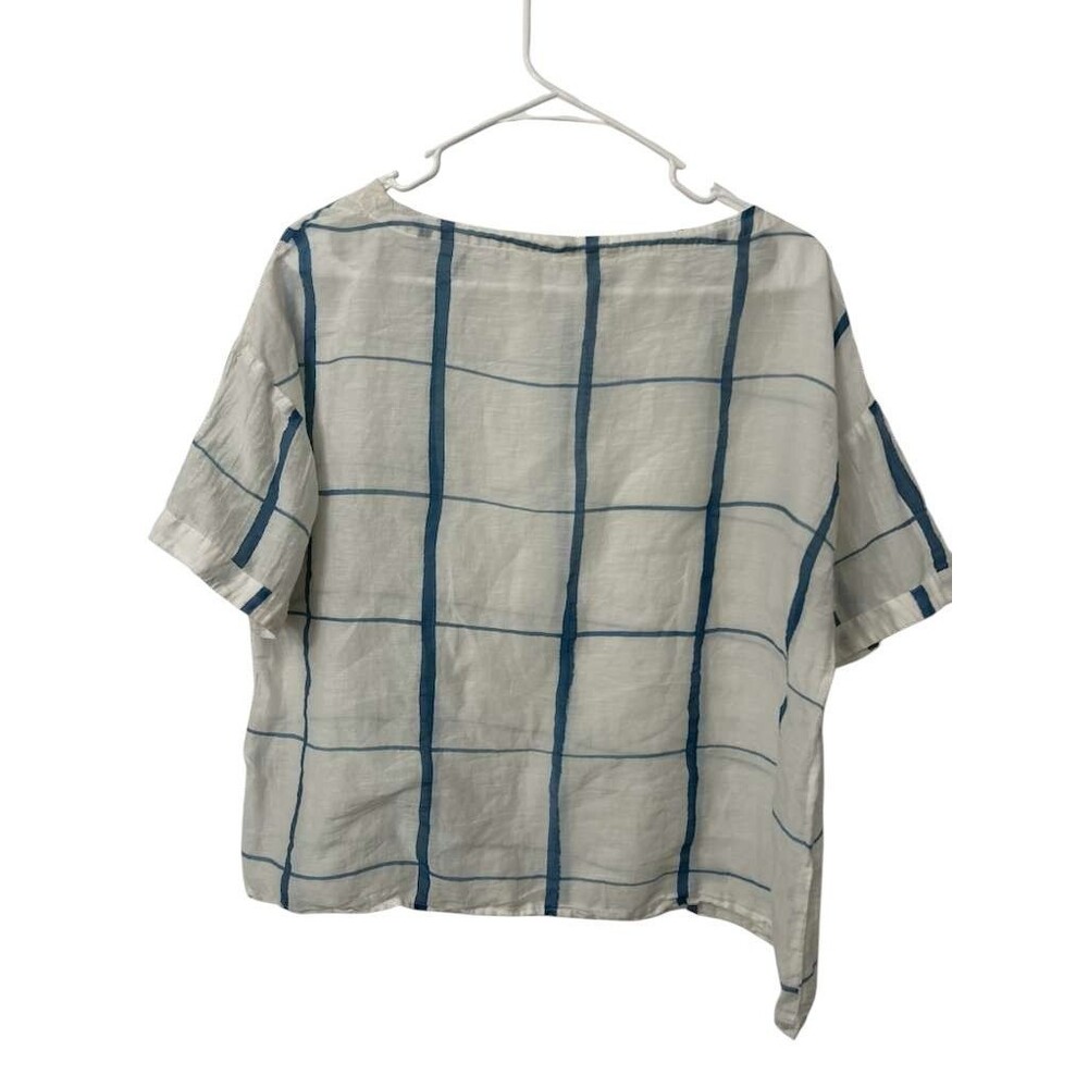 Eileen Fisher Women’s Medium White Cotton Silk Hand Painted Short Sleeve Top - Picture 4 of 4